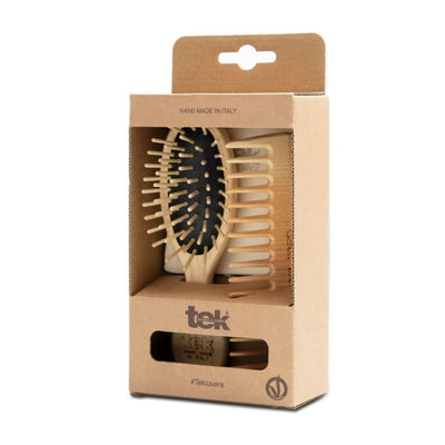 Kit Petite Brosse Ovale + Peigne & Sac en Coton de Tek sur Véganie